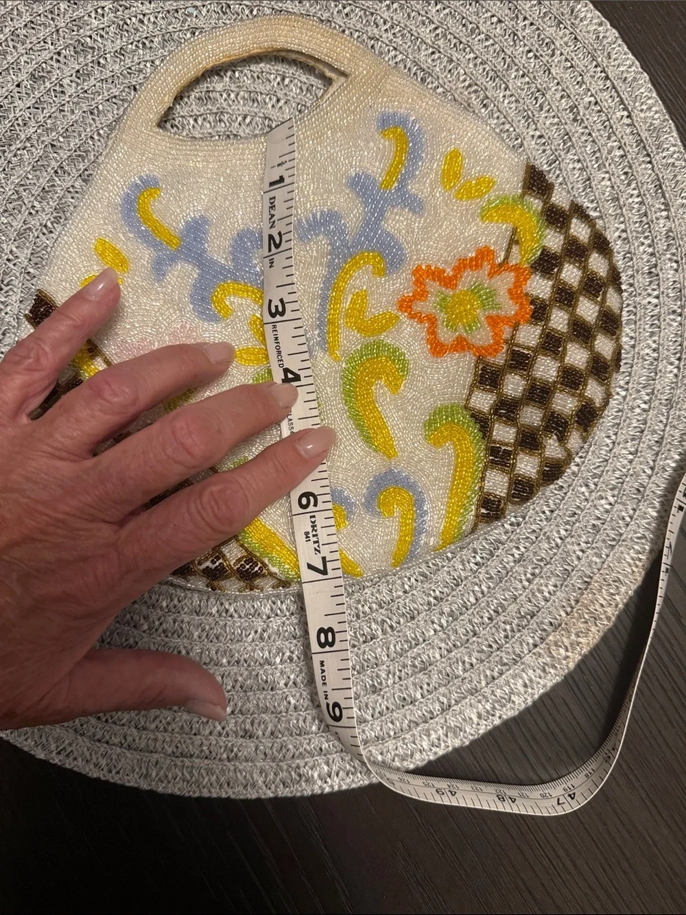 Beaded Floral Pattern Women’s Handbag - White, Yellow & Orange